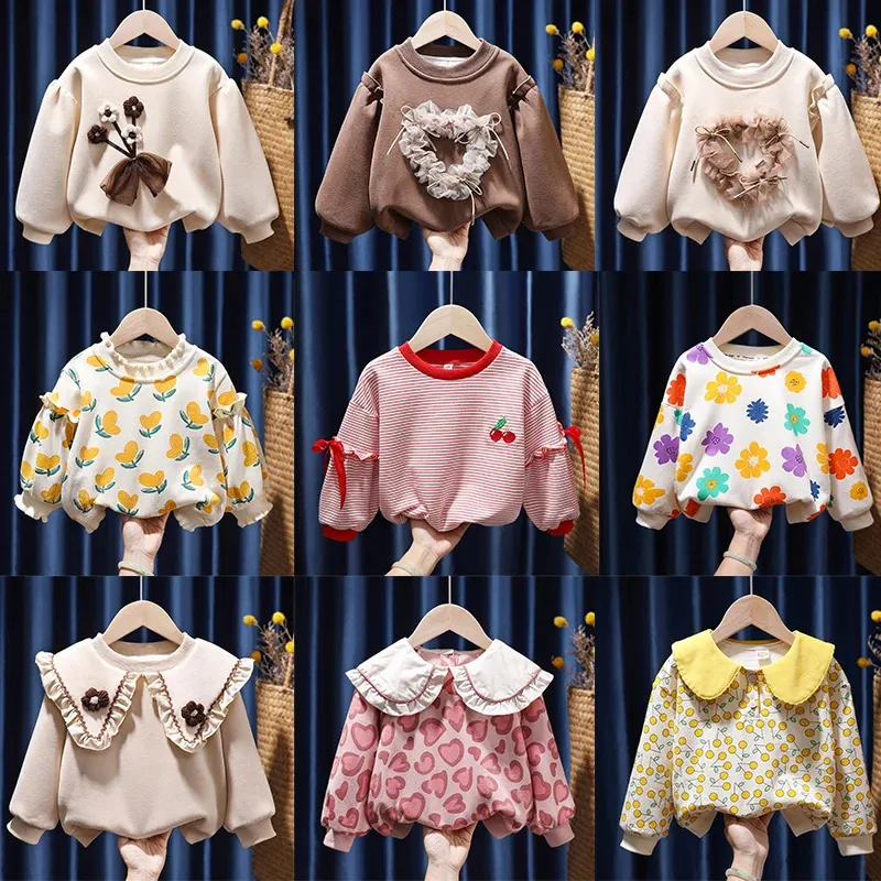 Meisjeskleding Lente Herfst Casual Top Peuter Baby Meisjes Lange Mouw Bloemen Sweatshirts T-shirt Kinderen Trui Tops Grote Kraag 240326