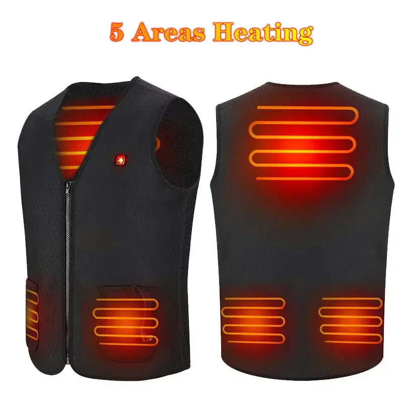 Accessories Five Areas Heated USB Infrared Heating Vest Winter Men Women Outdoor Sports Skiing Hiking Fishing Thermal Waistcoat Washable