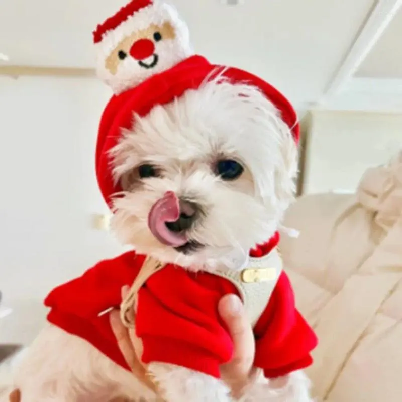 Abbigliamento per cani Abbigliamento per animali domestici Coulisse Forma carina Morbido divertente Comodo vestire Felpa con cappuccio da Babbo Natale in poliestere per l'inverno