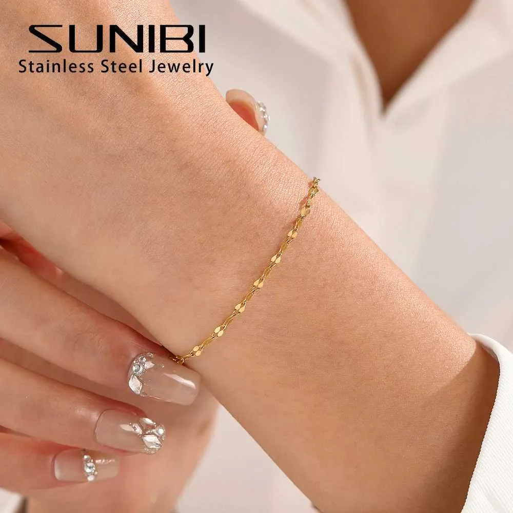 Chain Stainless steel bracelet suitable for women simple and shiny chain bracelet with adjustable charm minimalist wedding party jewelry wholesale Q240401