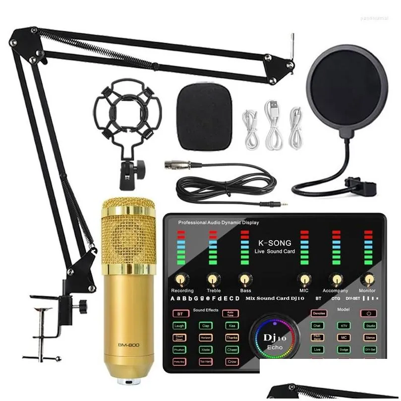 Microphones DJ 10 Sound Card Set BM800 Mic Studio Condenser Microphone For Karaoke Podcast Recording Live Streaming Drop Delivery El Dhnqj