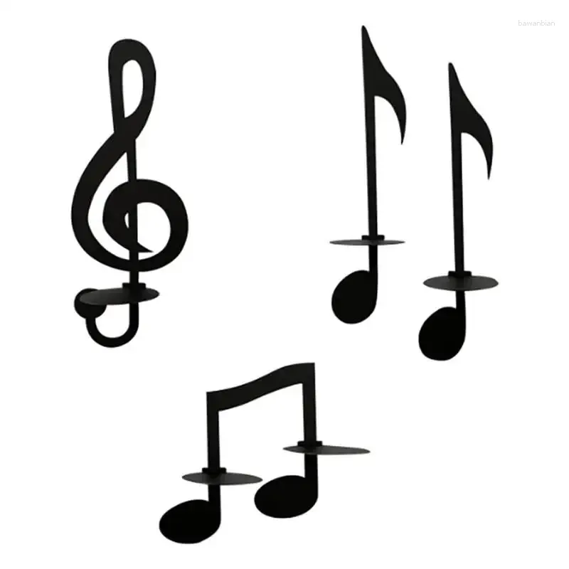 Bougeoirs Notes de musique noires pour mur 4 pièces support en fer support de bougie chauffe-plat symbole musical décor maison