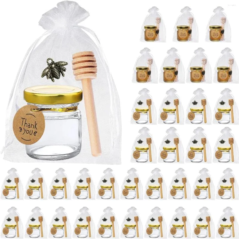 Bouteilles de stockage Mini pots de miel en verre avec trempette en bois-petit mariage pour cadeaux de fête prénatale