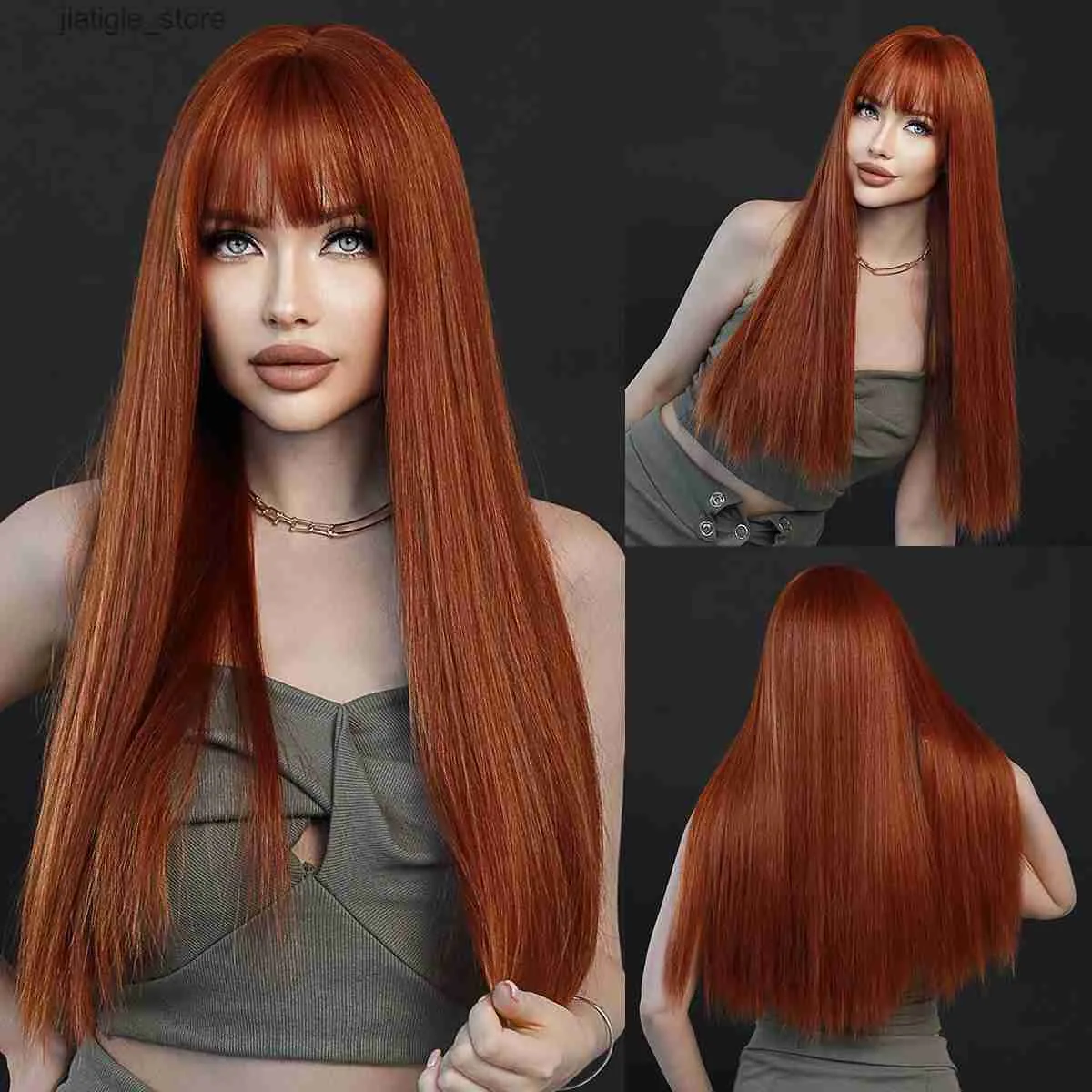 Synthetic Wigs NAMM Long Straight Deep Orange Wig For Women Daily Party Natural Synthetic Middle Part Wig Heat Resistant Fiber LongStraight Wig Y240401