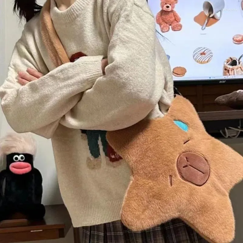 Sacs de rangement Dessin animé Capybara Peluche Cross Body Sac Star Forme Épaule Mode Polyvalent Grande Capacité Y2K Casual Femmes Fille