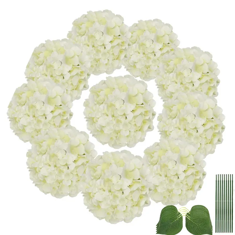 Zijden Hortensia Kunstbloemen Hoofden met Stengels voor Thuis Bruiloft Decoratie 10 STUKS 240325