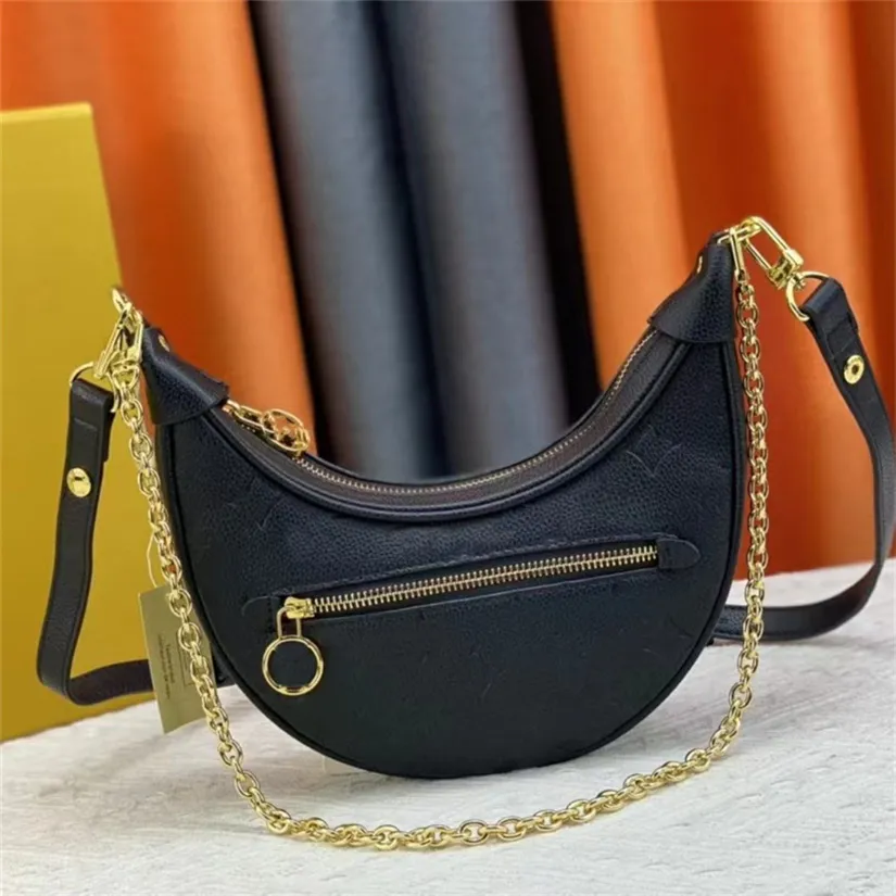 designer shoulder bag half-moon bag Women hobo bags Metal Chain Embossing Genuine Leather baguette underarm Handbag crossbody bags