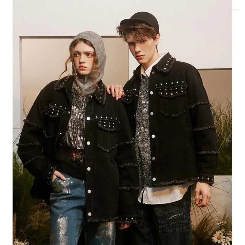 Damesjassen Dames Heren Streetwear Mode Los Casual Vintage Hip Hop Klinknagel Zwart Denim Motorjas Unisex Paar Jas Bovenkleding