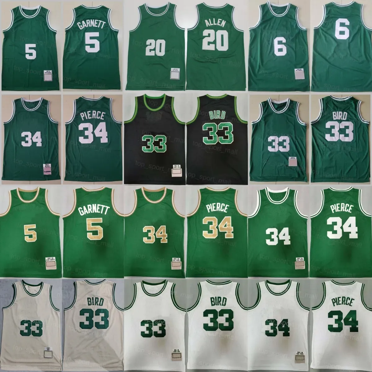 star uniforms Basketball Kevin Garnett Jersey Allen Paul Pierce 34 Larry Bird 33 Vintage Color Black Green White Breathable Stitched Sport Throwback High Quality
