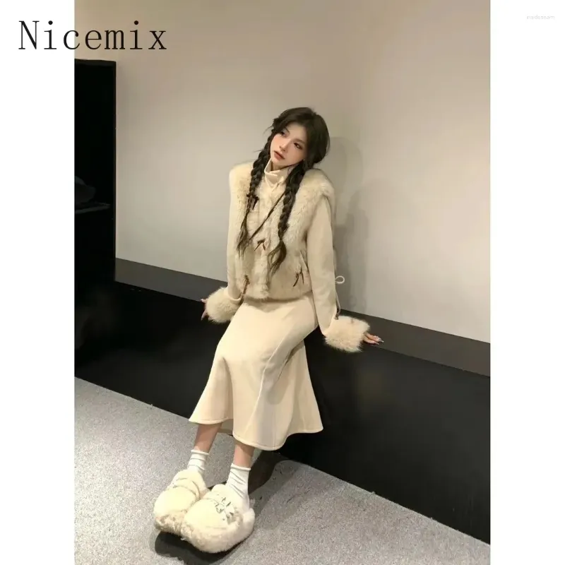 Work Dresses Winter Women Skirts Set Knitted Short Coat Clothes Wear Paired With A Complete Fishtail Long Skirt Two Piece