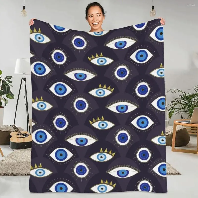 Blankets Evil Eye Print Flannel Blanket Quality Warm Soft Protect Me Bedding Throws Winter Travel Couch Chair Sofa Bed Novelty Bedspread