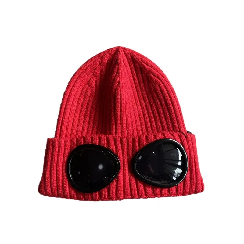 Hüte Schals Sets Beanie/Totenkopfkappen C p Two Lens Brillen Schutzbrillen Mützen Männer Gestrickter Schädel topstoney Outdoor Frauen Unisex Winter Beanie Schwarz Grau Motorhaube