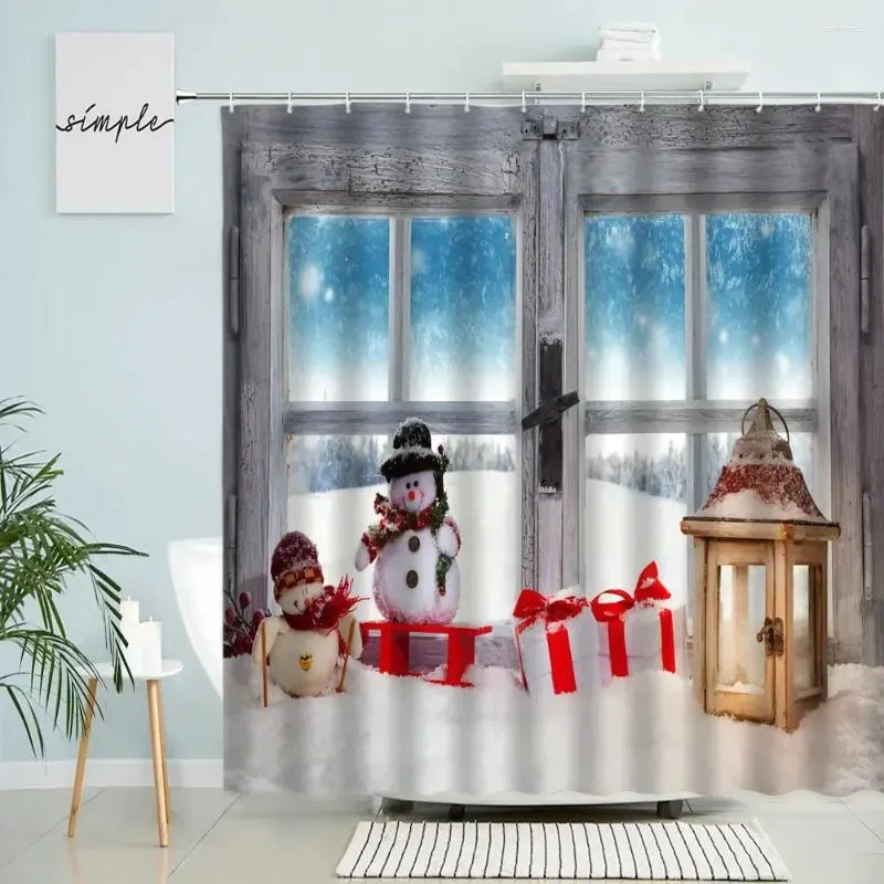Shower Curtains Merry Christmas Curtain Winter Window Scene Snowman Holiday Gift Year Home Bathroom Decor With Hook Screen Washable