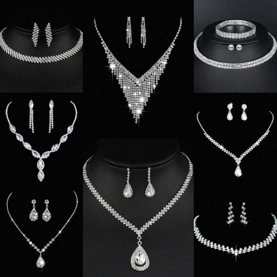 Värdebelt lab diamantsmycken Set Sterling Silver Wedding Halsbandörhängen för kvinnor Bridal Engagement Smyckesgåva O9TM#