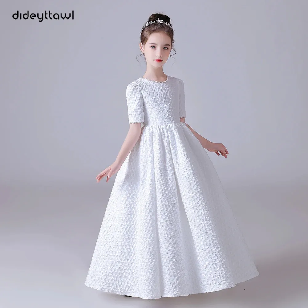 DideyTtawl White Puff Kjol Elegant Flower Girls Dress for Wedding Party Short Hermes Concert Junior Bridesmaid Gown 240318