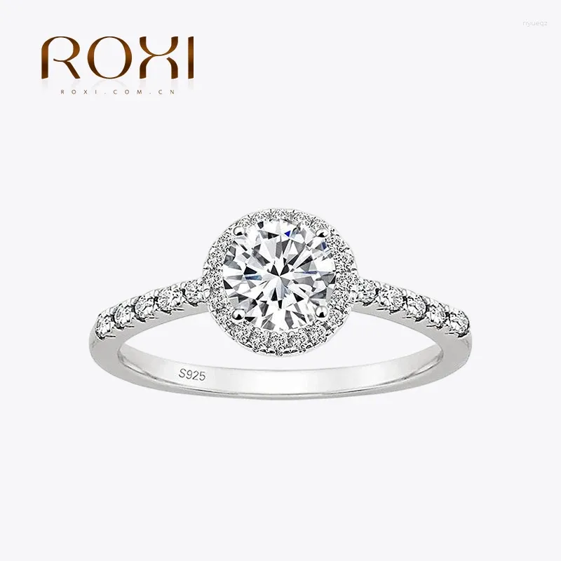 Anéis de cluster Roxi 925 prata esterlina feminino noivado anel de casamento redondo zircônia cúbica dedo para noiva tamanho 5-9 anello argento