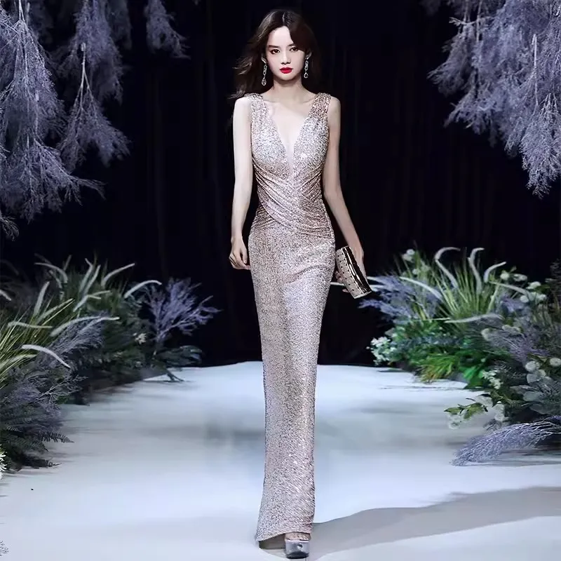 slim fit dress slacks Long Glitter-Print Prom Dress with Lace-Up Open Back– PromGirl main image 1