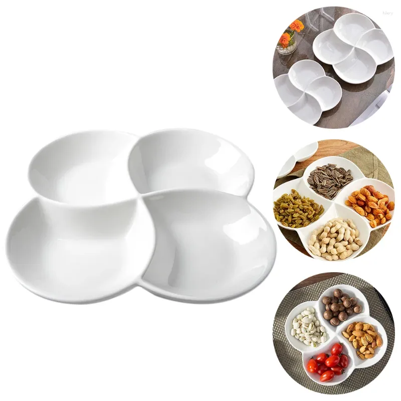 Pratos de cerâmica bandeja de jóias quatro compartimentos placa de frutas design lanche servindo doces multi-grade suporte de doces brancos