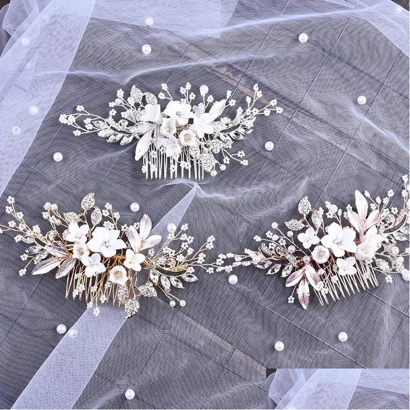 Hair Clips Barrettes 3 Colors Ceramic Flower Leaf Combs Women Bridal Jewelry Accessories Head Decoration Elegant Ornament Drop Deliver Otlur