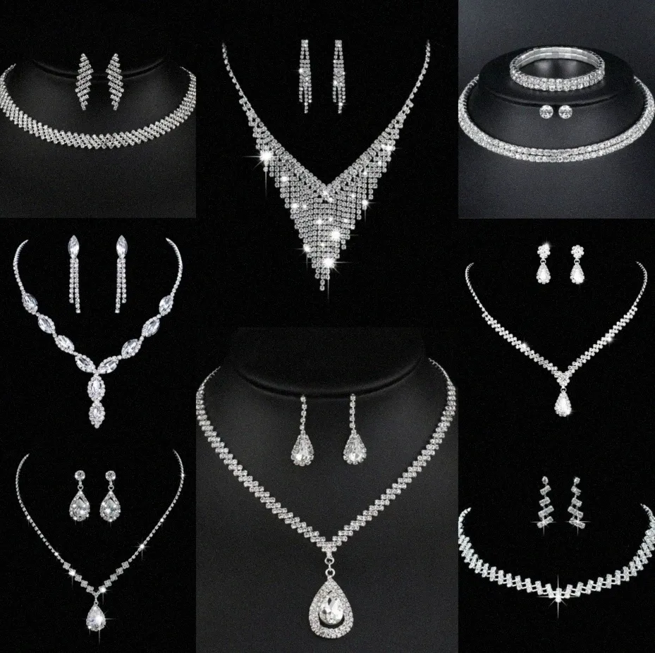 Prezioso laboratorio con diamanti set di gioielli in argento sterling collana di nozze orecchini per le donne regalo di fidanzamento nuziale gioielli r6oR #