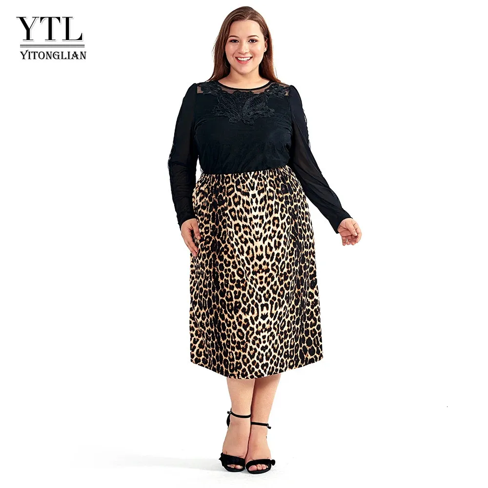 Joupes de taille plus vintage pour les femmes Leopard Imprimé confortable COFFORM HEURT TAILLE STRAUT STRIET LONGE 4XL 5XL 6XL 8XLH123 240328