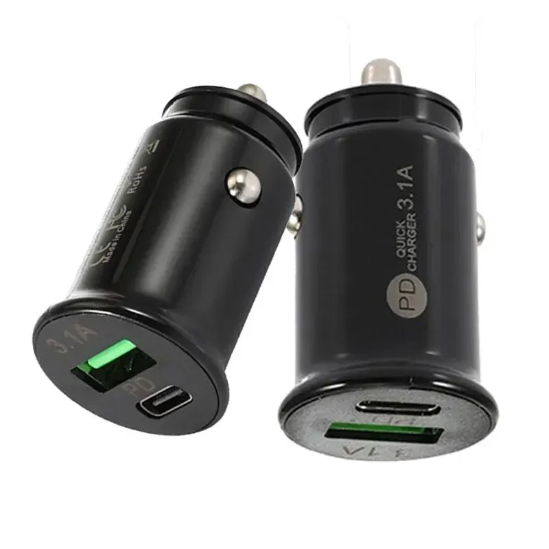 3.1A High Speed Dual Ports PD Car  USB-C Type c Car Chargers AutoPower Adapters Chargers For Ipad Iphone 15 14 12 Samsung S22 S20 phone with Retail Box