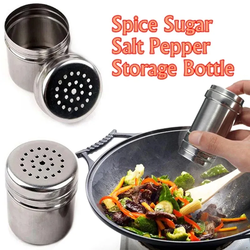 Stainless Steel Spice Jar Dredge Salt Sugar Spice Pepper Shaker Seasoning Can Rotating Cover Multi-purpose Kitchen Tool