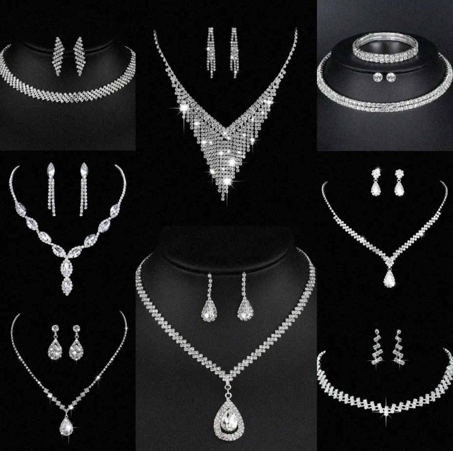 Värdefulla lab diamantsmycken Set Sterling Silver Wedding Halsbandörhängen för kvinnor Bridal Engagement Smyckesgåva 71xy#