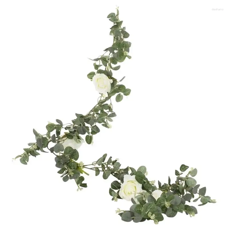 Party Decoration Garland Eucalyptus Flower Wreath Artificial Greenery Rose Hanging Wedding White Vines Door Fake Faux Vine Leaves Backdrop