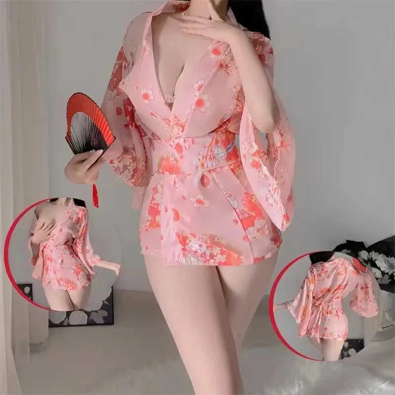 Pigiama sexy Donna Lingerie sexy Cosplay Kimono rosa Set Plus Size Intimo donna Giappone Abito corto Gonna di pizzo Aperto Mini abito da notte 240330