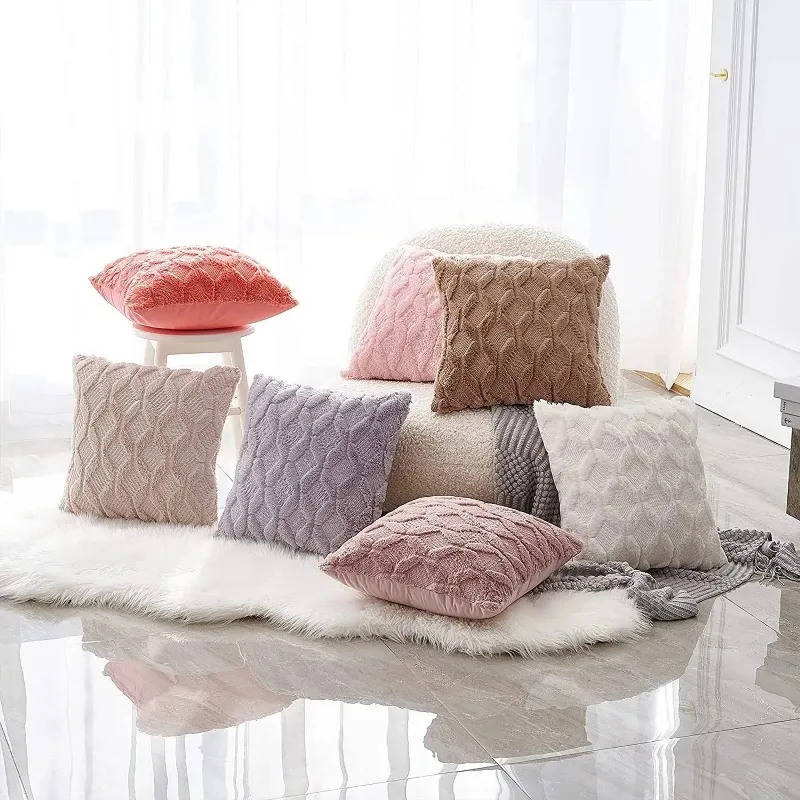 Fodera cuscino in peluche con rombo 3D Federa decorativa geometrica cuscino da tiro, morbida e accogliente fodera cuscino divano letto la decorazione autunnale della casa nordica