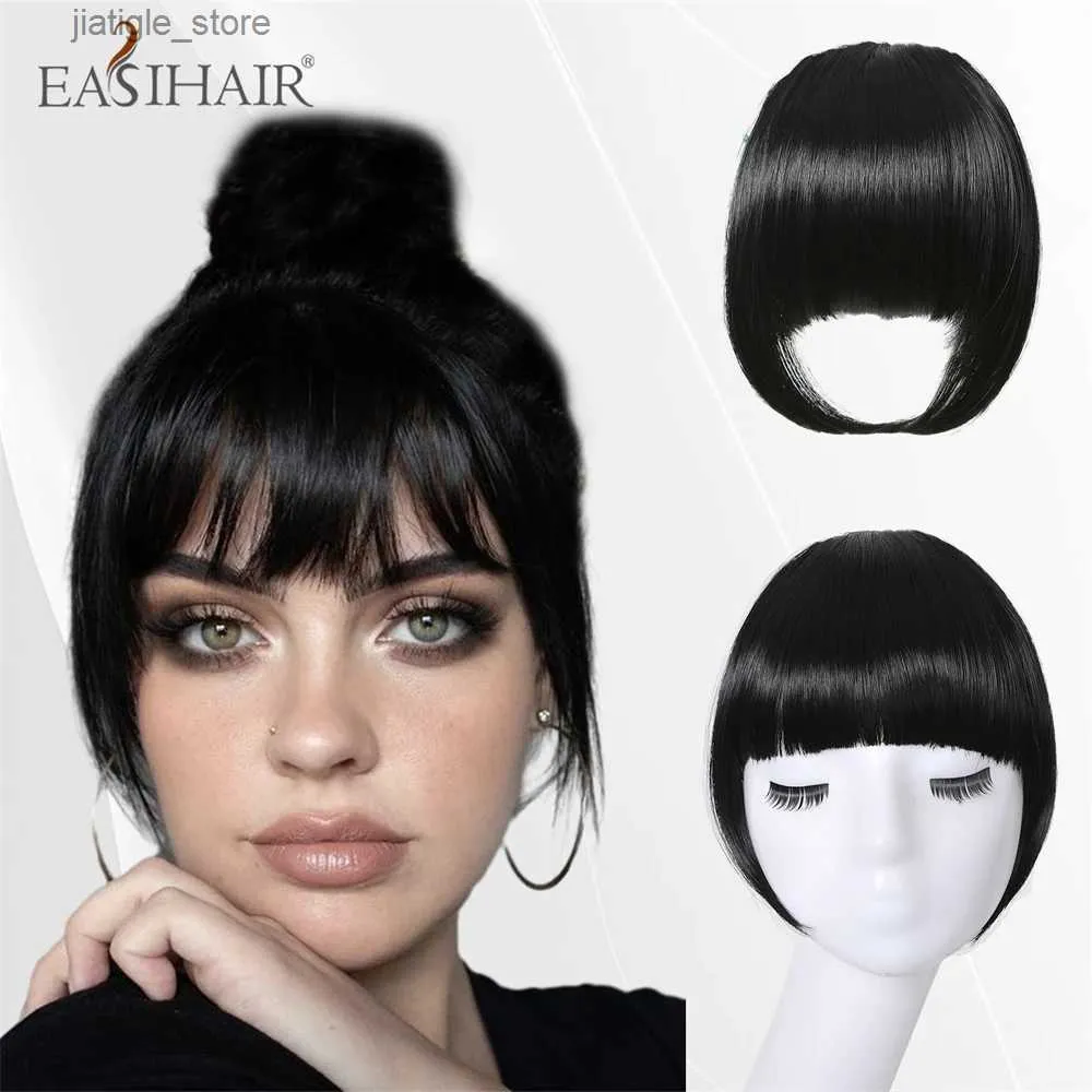 Synthetic Wigs EASIHAIR Synthetic Bang Hair Fringe Clip in Bangs Fake Blunt Black Hair Bangs Hair Heat Resistant Hairpieces for Women Y240401