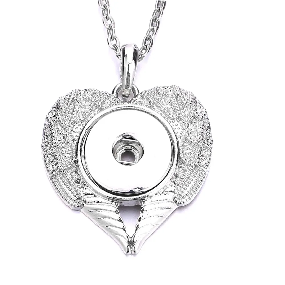 Vintage métal amour coeur ailes 18mm bouton pression collier pour femmes bricolage boutons pression pendentif collier