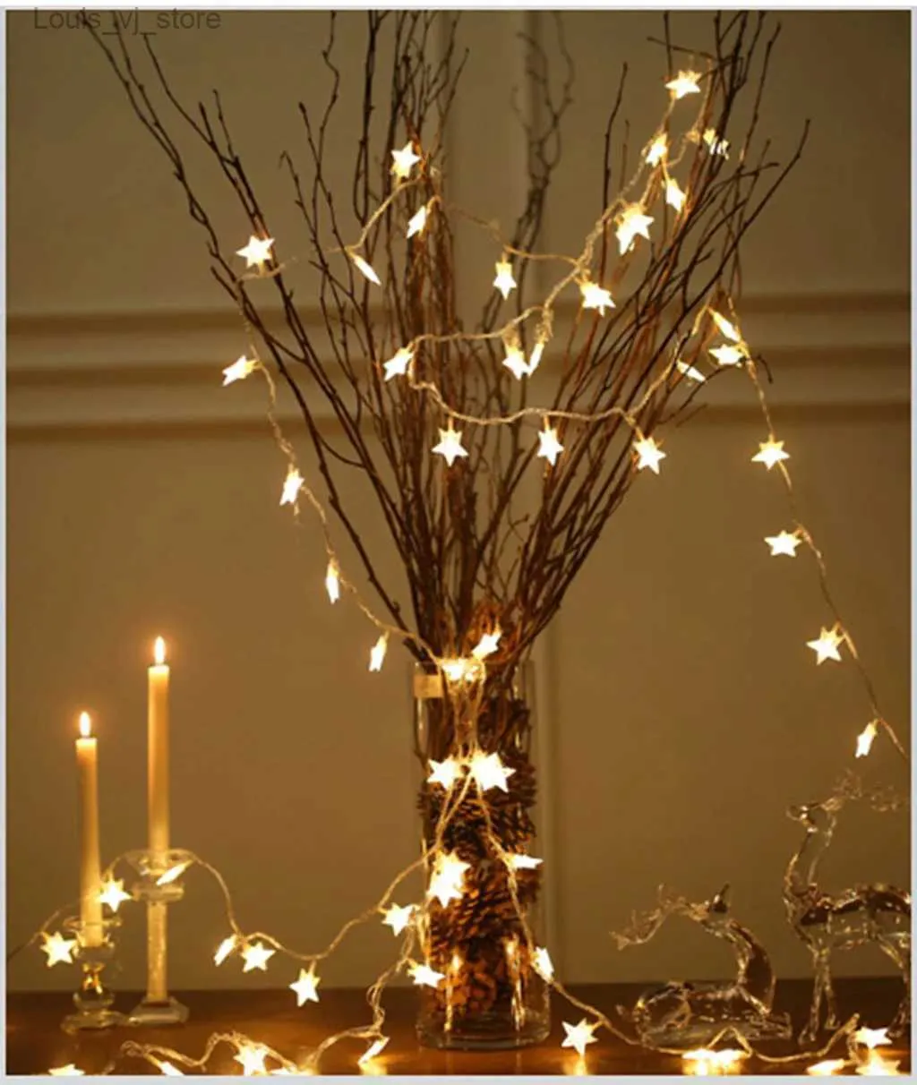 LED cordes lumières de noël clignotant intérieur étoile fée chaîne lumière fête de mariage en plein air à piles 10ft YQ240401