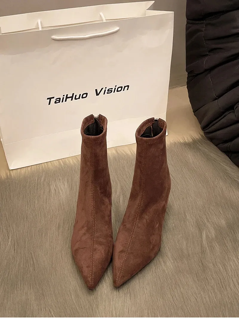 Leopard Print Ankle Boots For Women Fashion Pointed Toe Short Booties_voghion.com