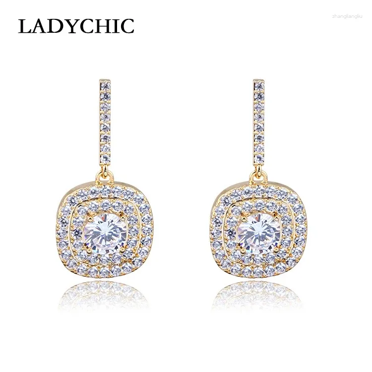 Boucles d'oreilles LADYCHIC luxe deux couches Zircon goutte S925 argent aiguille couleur or femme fête de mariage boucle d'oreille LE1334