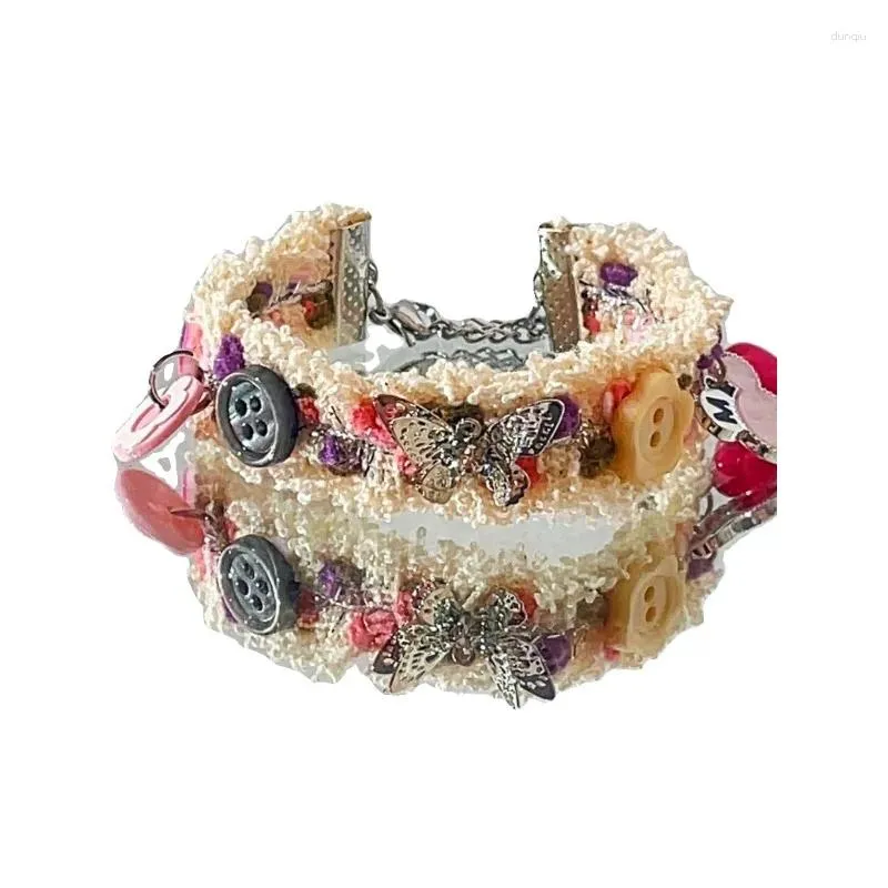 Charm Bracelets Autumn And Winter Minority All-Match Sweet Cool Ins Chinese Butterfly Color Plush Bracelet For Women