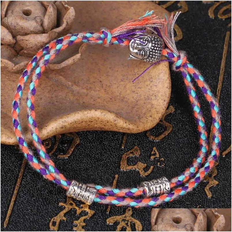 Chain Jewelry Tibetan Buddha Head Bracelet Hand Rubbing Wen Play Line Rope Woven Cotton Adjustable Size Drop Delivery Ot8Gu