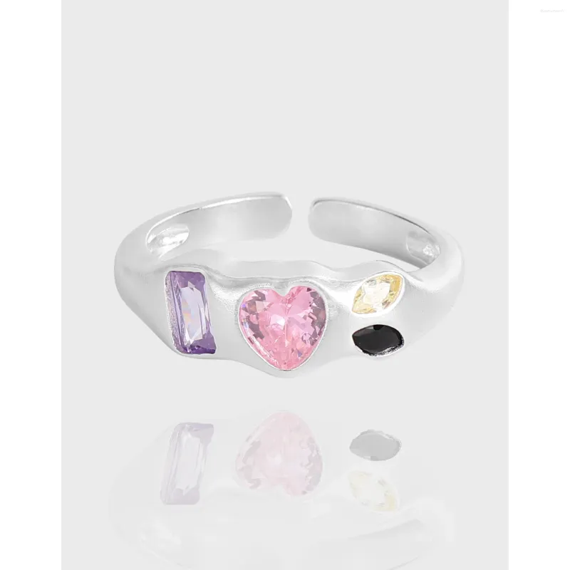 Cluster Anneaux S925 STERLING Silver mignon anneau anel anel aneis Cz fleur pour femmes bijoux pur engagement de mariage rose