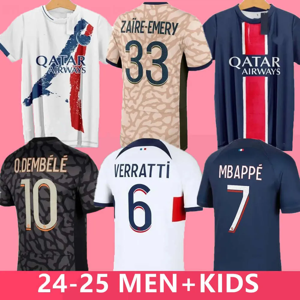 2024 2025 Kids mbappe koszulki piłkarskie Di mbappe Maria Wijnaldum Sergio Ramos Hakimi Fourth Maillots de 23 24 25 Nowy zestaw piłkarski Paris Icardi Verratti trzeci czwarty shir