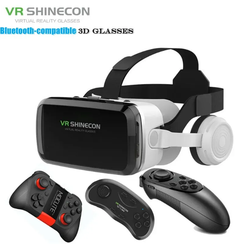 Geräte G04BS Drahtlose VR-Brille 3D-Virtual-Reality-Box Google Cardboard Stereo-Mikrofon-Headset-Helm für 4,77,2-Zoll-Smartphone + Joystick