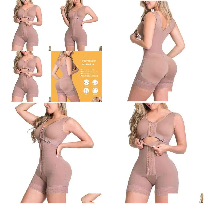 Taille Tummy Shaper Haute Compression Fl Body Shapewear Avec Crochet Et Fermeture Avant Des Yeux Soutien-Gorge Réglable Minceur Body Fajas Colombien Dh0Wp