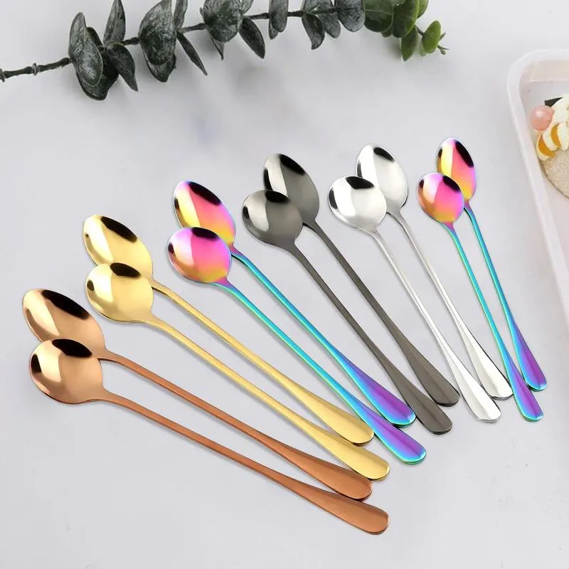 Coffee Scoops Long Handle Stainless Steel Spoon Ice Creams Tip Round Mixing 12PC