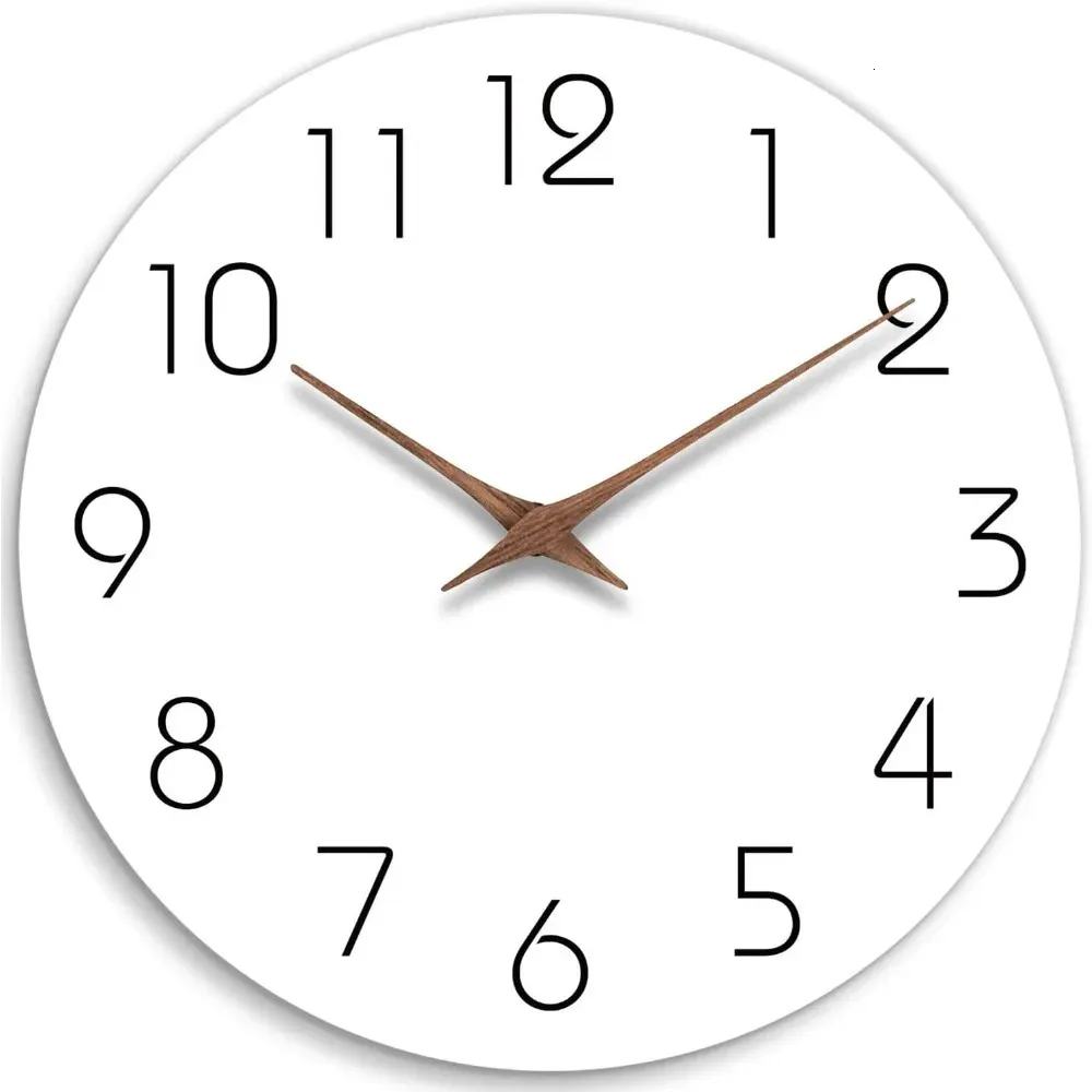 Wall Clock 12 Inch Silent Non Ticking Wood Clocks Battery Operated Wooden White Modern Simple Minimalist Hanging 240320