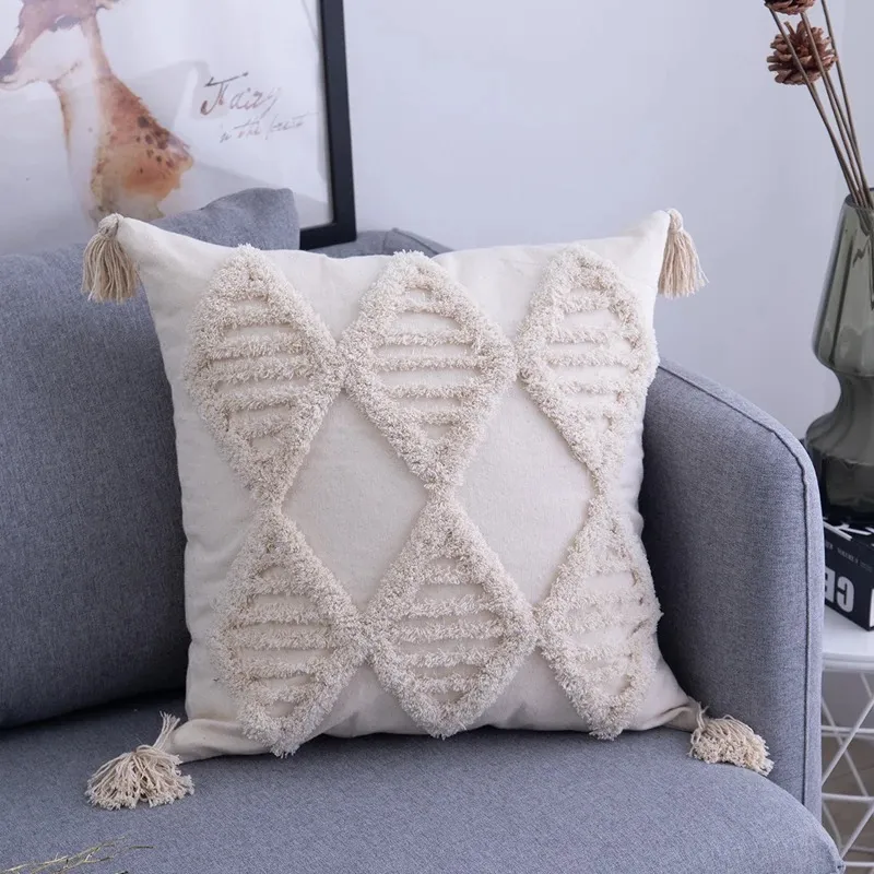 Nouveau couvercle de coussin de style boho 2024 45x45cm / 30x50cm glands tufts tassels décoratifs oreillers beige canapé-oreiller couvercle de salle de chambre décoration de maison 1.