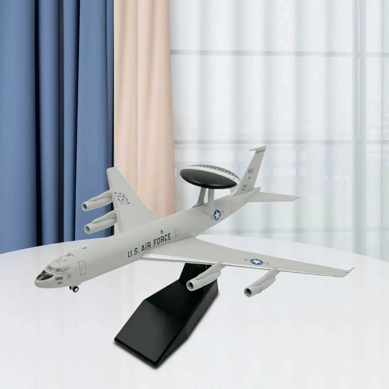 Diecast Model High Detailed 1/200 Scale USA E-3 Airplane Fighter Ornament for Bedroom, TV Cabinet Bookshelf Office Cafes