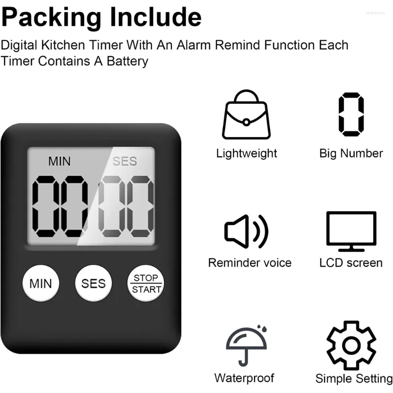 Tischuhren Küchentimer Quadratischer Koch-Count-Up-Countdown-Alarm Magnetuhr Superdünner LED-Digitalbildschirm Stoppuhr