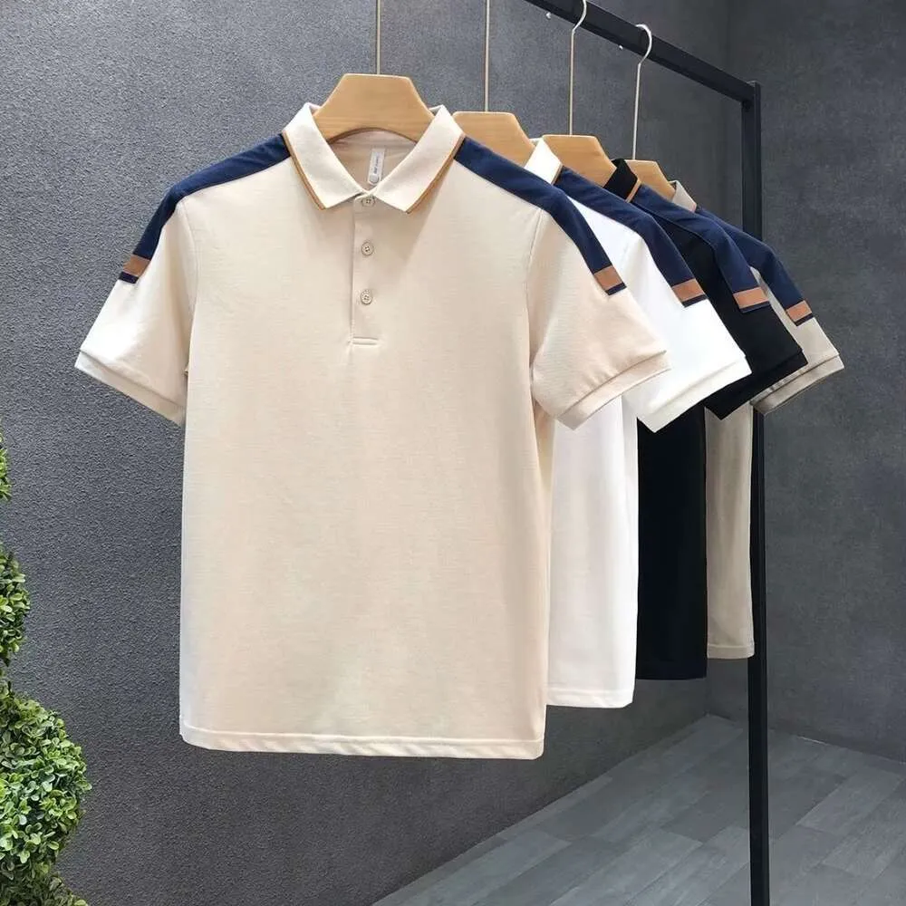 Col bloquant les couleurs Polo coupe ajustée T-shirt marque tendance pour hommes ample couleur contrastée polyvalent nouveau haut à manches courtes pour hommes à manches mi-longues