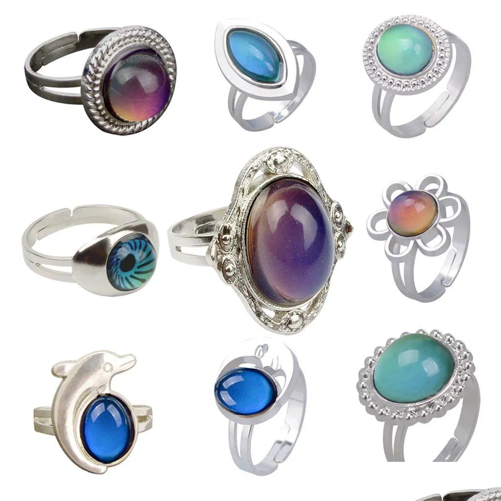 Band Rings Mood Ring For Woman Dolphin Demon Eye Oval Sunflower.The Opening Is Adjustable. Drop Delivery Otmqd