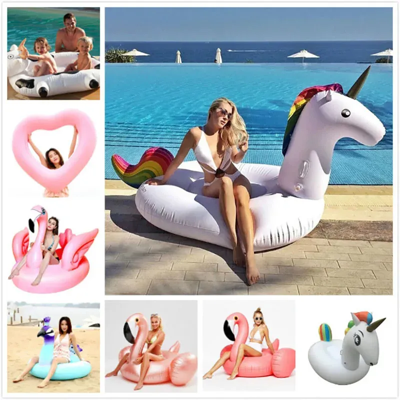 Giant Flower Print Swan Inflatable Float For Adult Pool Party Toys Green Flamingo RideOn Air Mattress Swimming Ring boia 240322